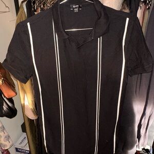 Express Black Polo with White Stripes